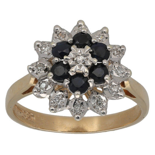 9ct Gold Sapphire & 0.065ct Diamond Dress/Cocktail Ring Size L