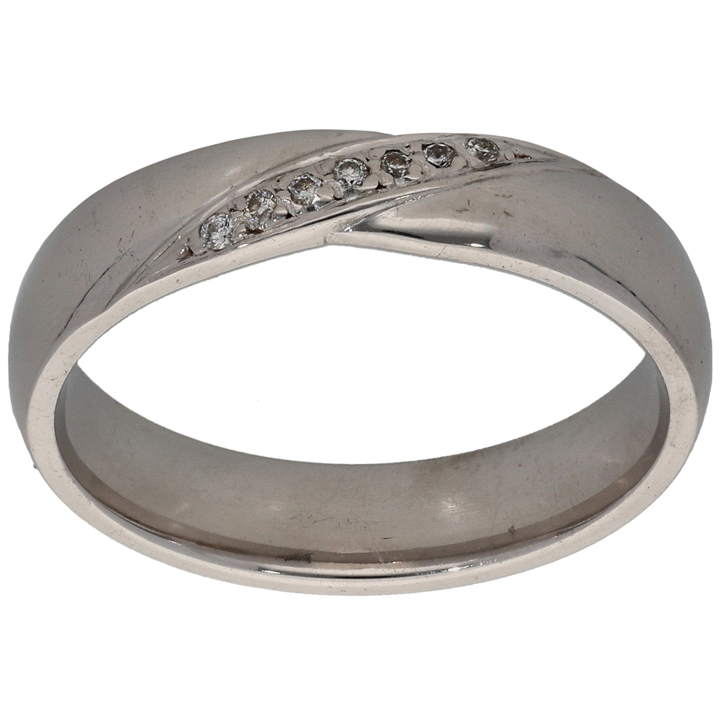 18ct White Gold 0.035ct Diamond Patterned Wedding Ring Size L