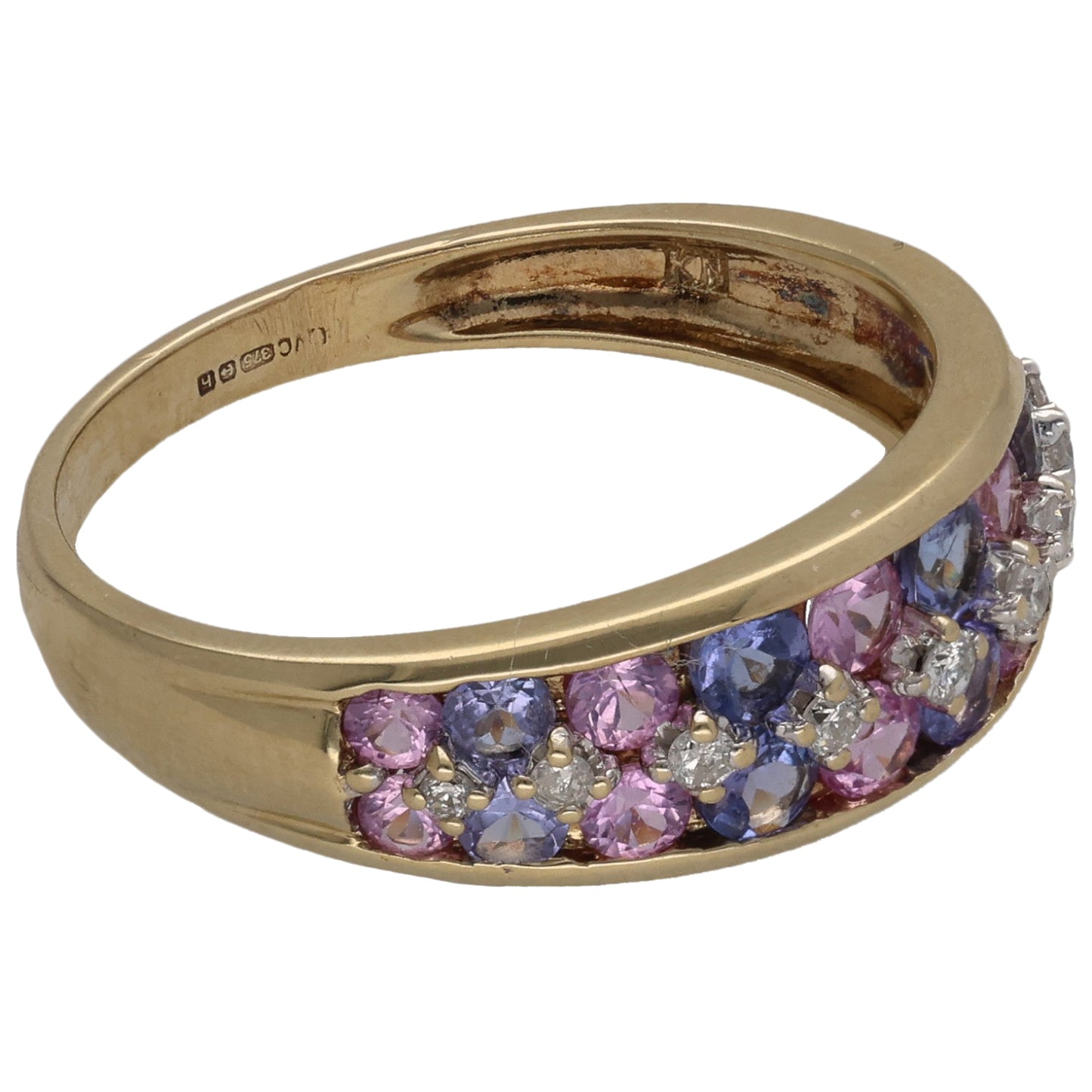 9ct Gold Sapphire, Tanzanite & 0.09ct Diamond Dress/Cocktail Ring Size Q