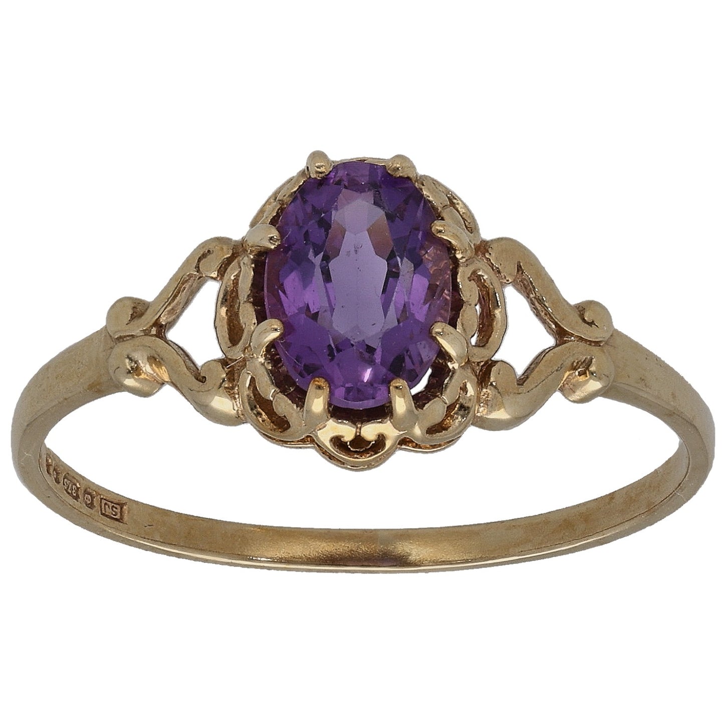 9ct Gold Amethyst Single Stone Ring Size O