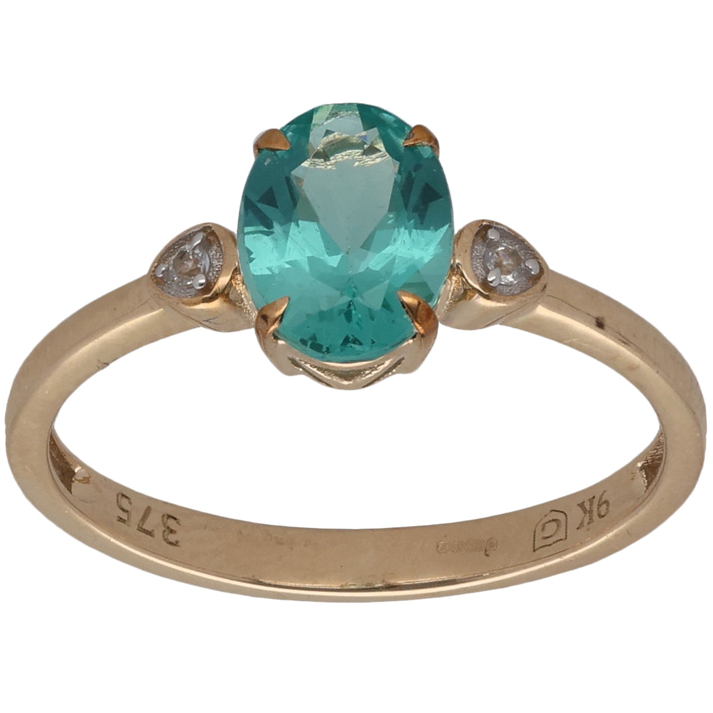 9ct Gold Tourmaline & Imitation Single Stone Ring With Accents Size O