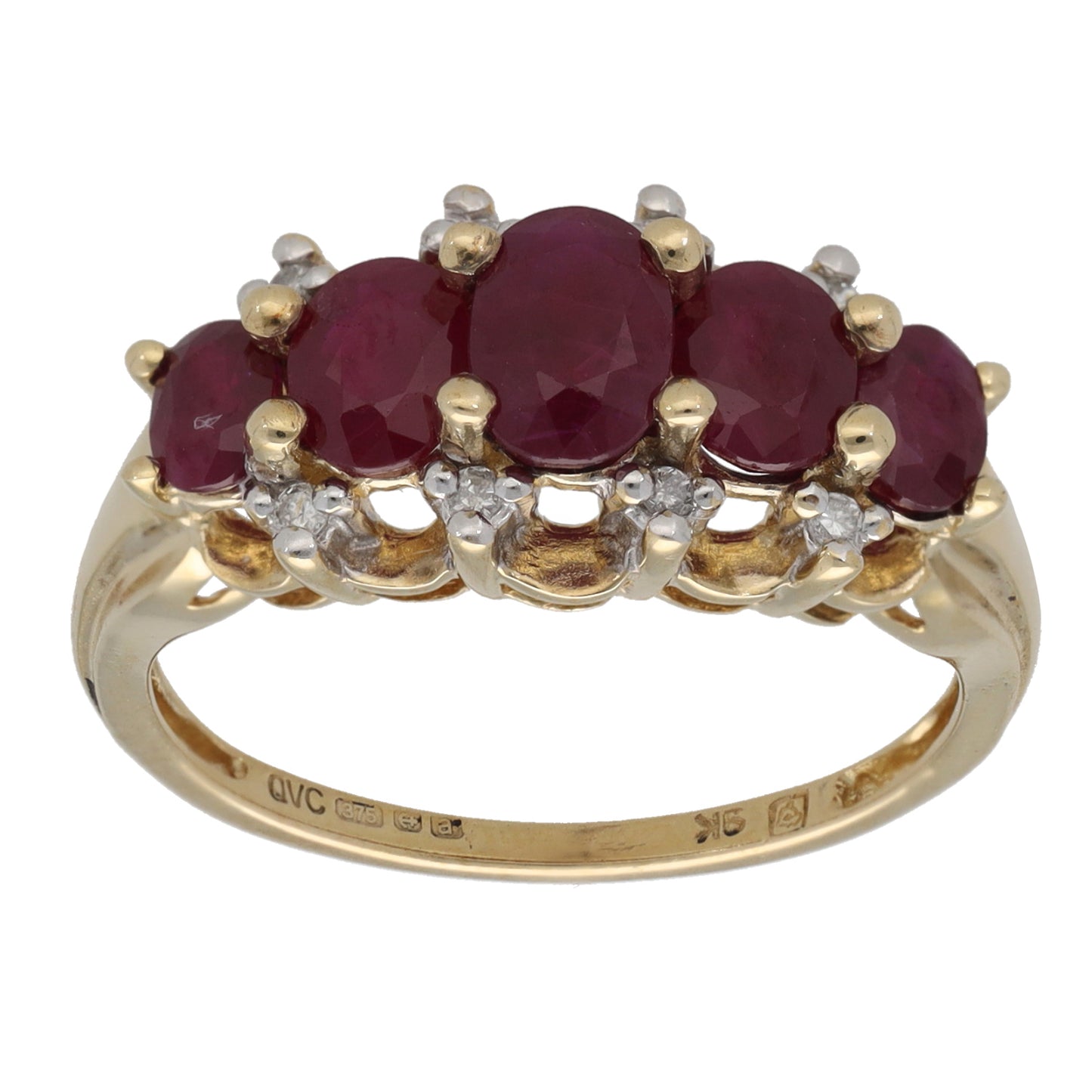 9ct Gold Ruby & 0.08ct Diamond Dress/Cocktail Ring Size M