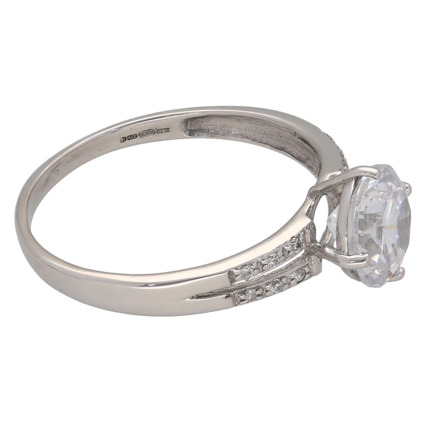 9ct White Gold Cubic Zirconia Single Stone Ring with Accent Stones Size S