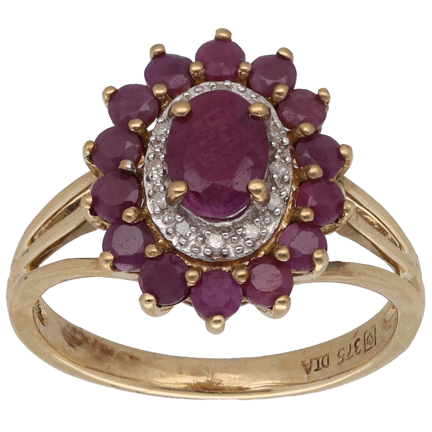 9ct Gold Ruby & 0.06ct Diamond Dress/Cocktail Ring Size R