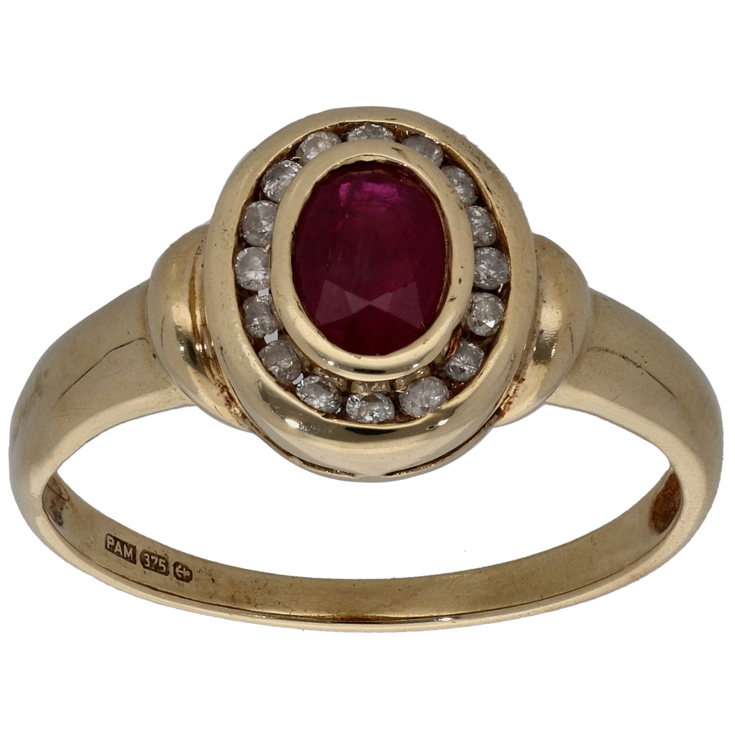 9ct Gold 0.16ct Diamond & Ruby Dress/Cocktail Ring Size P