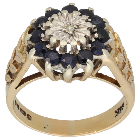 9ct Gold Sapphire & 0.02ct Diamond Dress/Cocktail Ring Size N