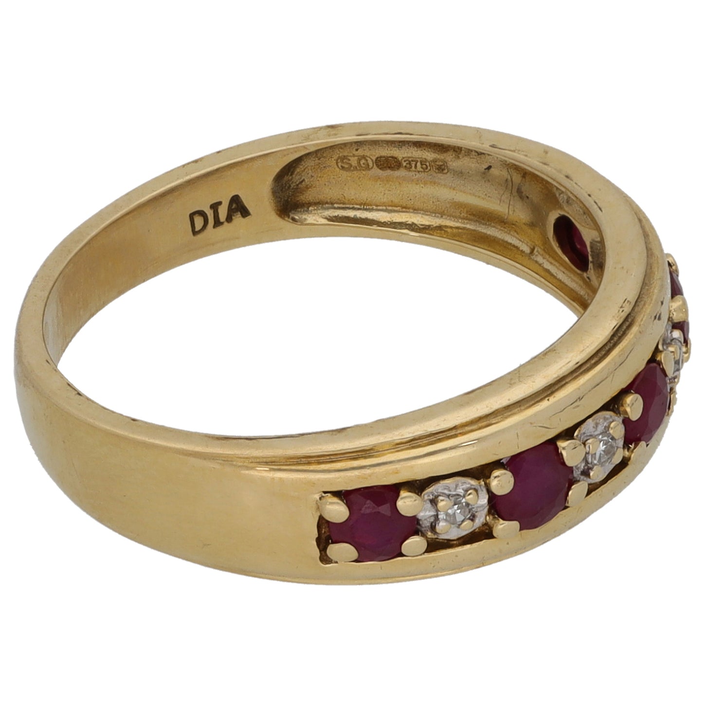 9ct Gold Ruby & 0.02ct Diamond Half Eternity Ring Size L