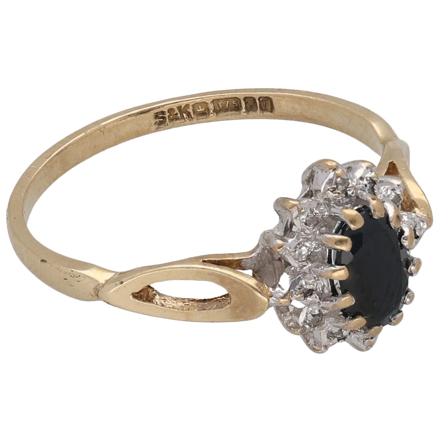 9ct Gold Sapphire & 0.06ct Diamond Dress/Cocktail Ring Size M