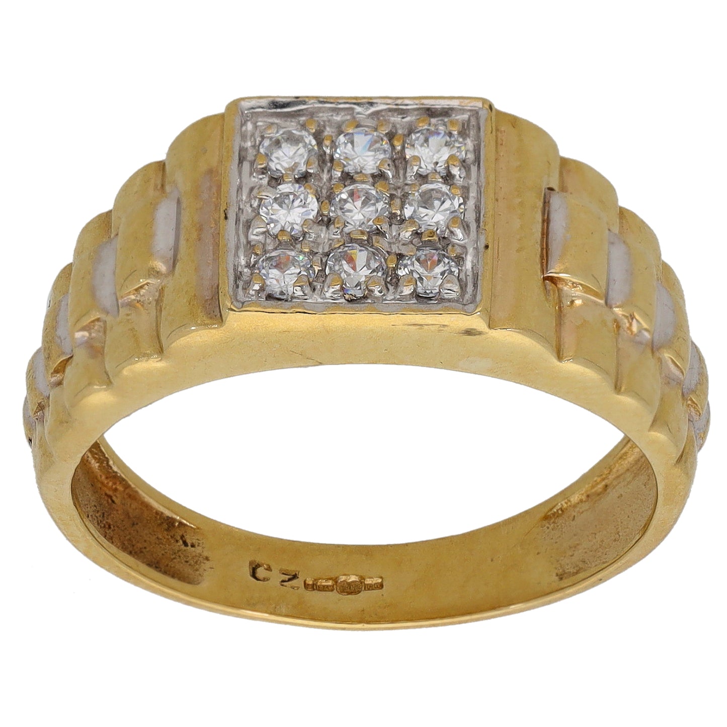 9ct Gold Cubic Zirconia Patterned Signet Ring Size R