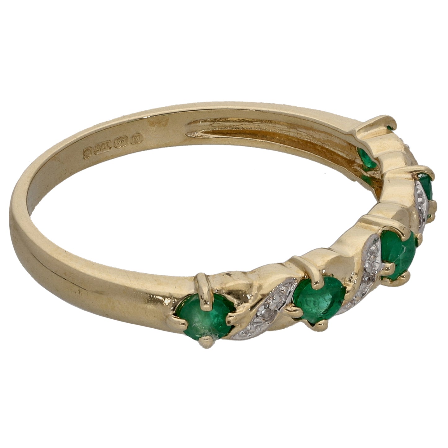 9ct Gold 0.02ct Diamond & Emerald Half Eternity Ring Size P