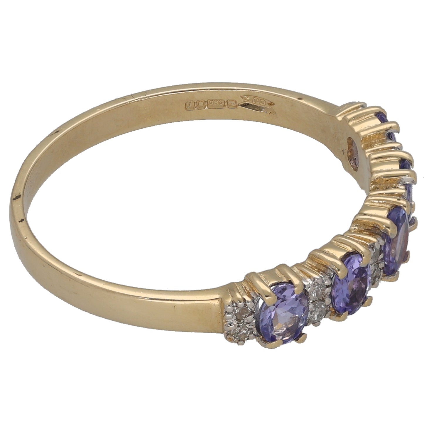 14ct Gold Tanzanite & 0.06ct Diamond Half Eternity Ring Size T
