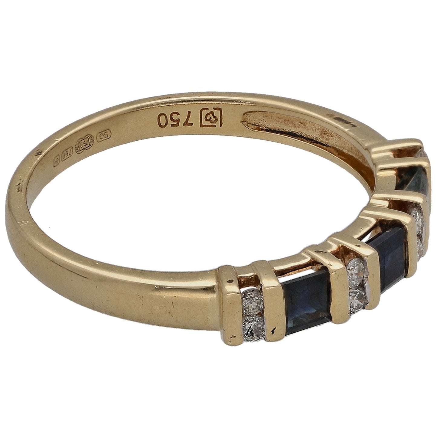 18ct Gold Sapphire & 0.10ct Diamond Half Eternity Ring Size P
