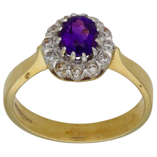 9ct Gold Amethyst & Cubic Zirconia Dress/Cocktail Ring Size O