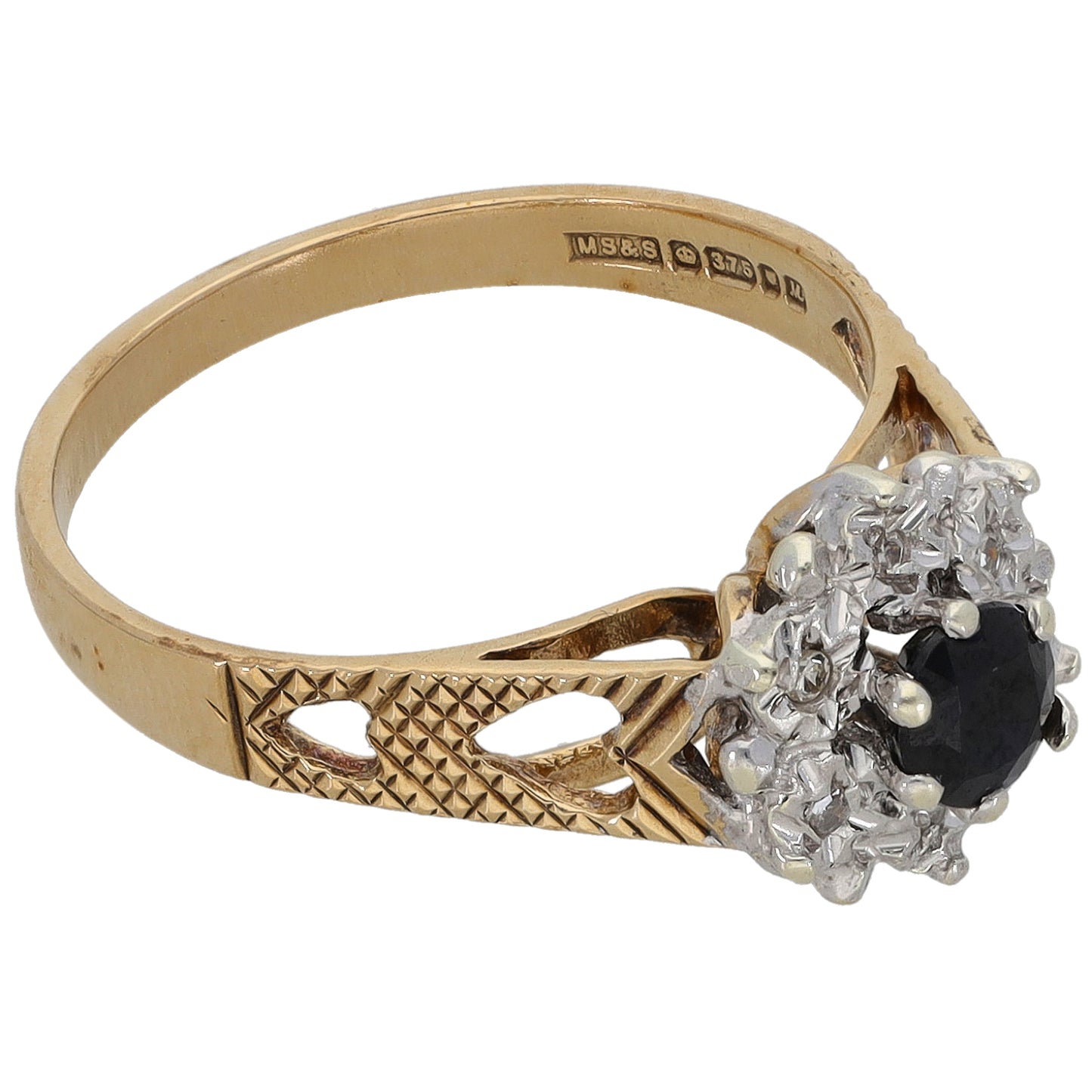9ct Gold Sapphire & 0.06ct Diamond Cluster Ring Size L