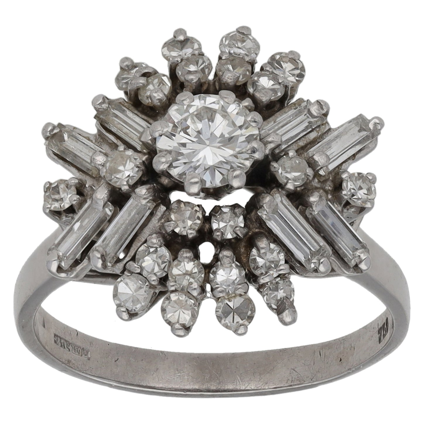 18ct White Gold 1.38ct Diamond Cluster Ring Size L