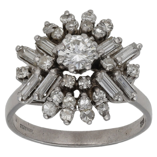 18ct White Gold 1.38ct Diamond Cluster Ring Size L