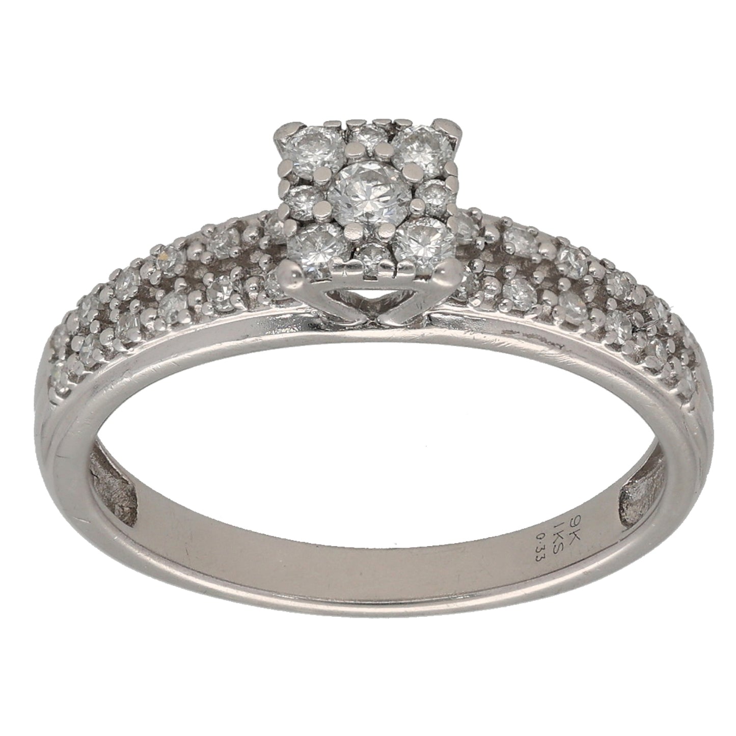 9ct White Gold 0.33ct Diamond Cluster Ring Size N