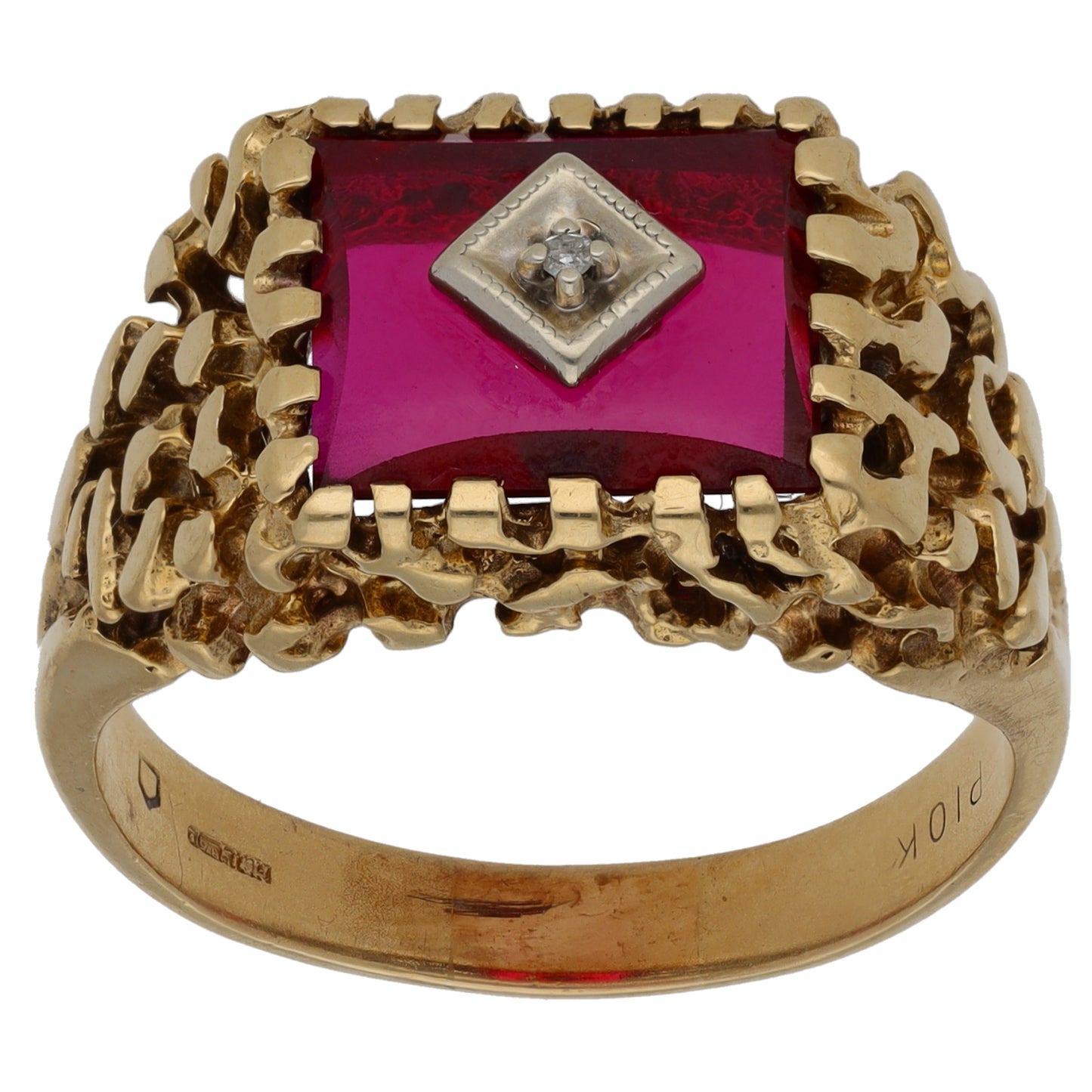 9ct Gold Man Made Ruby & 0.01ct Diamond Alternative Ring Size Z