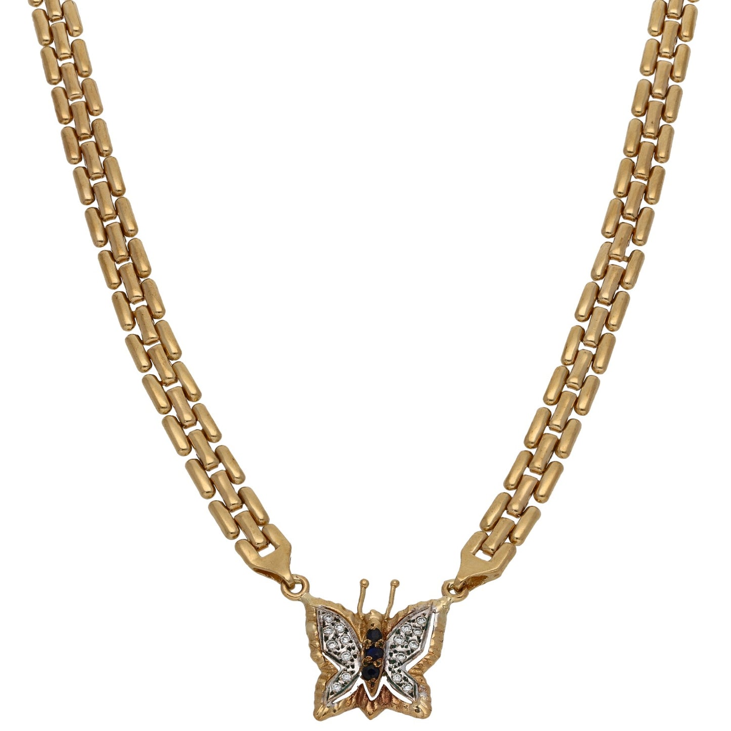 9ct Gold Sapphire & Cubic Zirconia Fancy Butterfly Necklace 14"