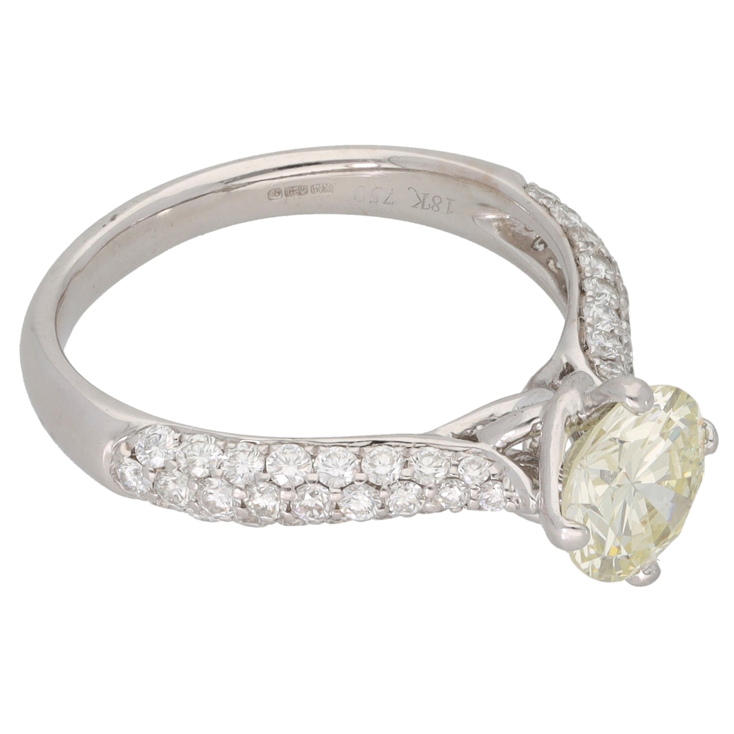 18ct White Gold 1.85ct Diamond Solitaire Ring With Accent Stones Size P