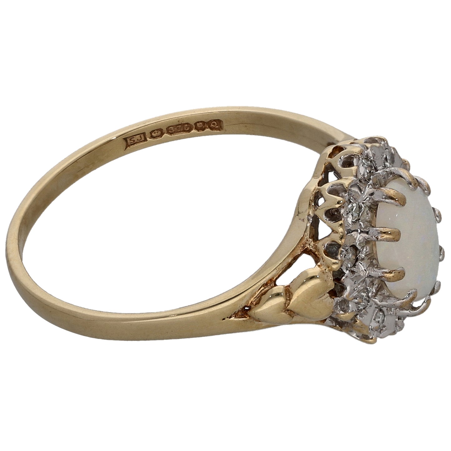 9ct Gold 0.05ct Diamond & Opal Dress/Cocktail Ring Size O