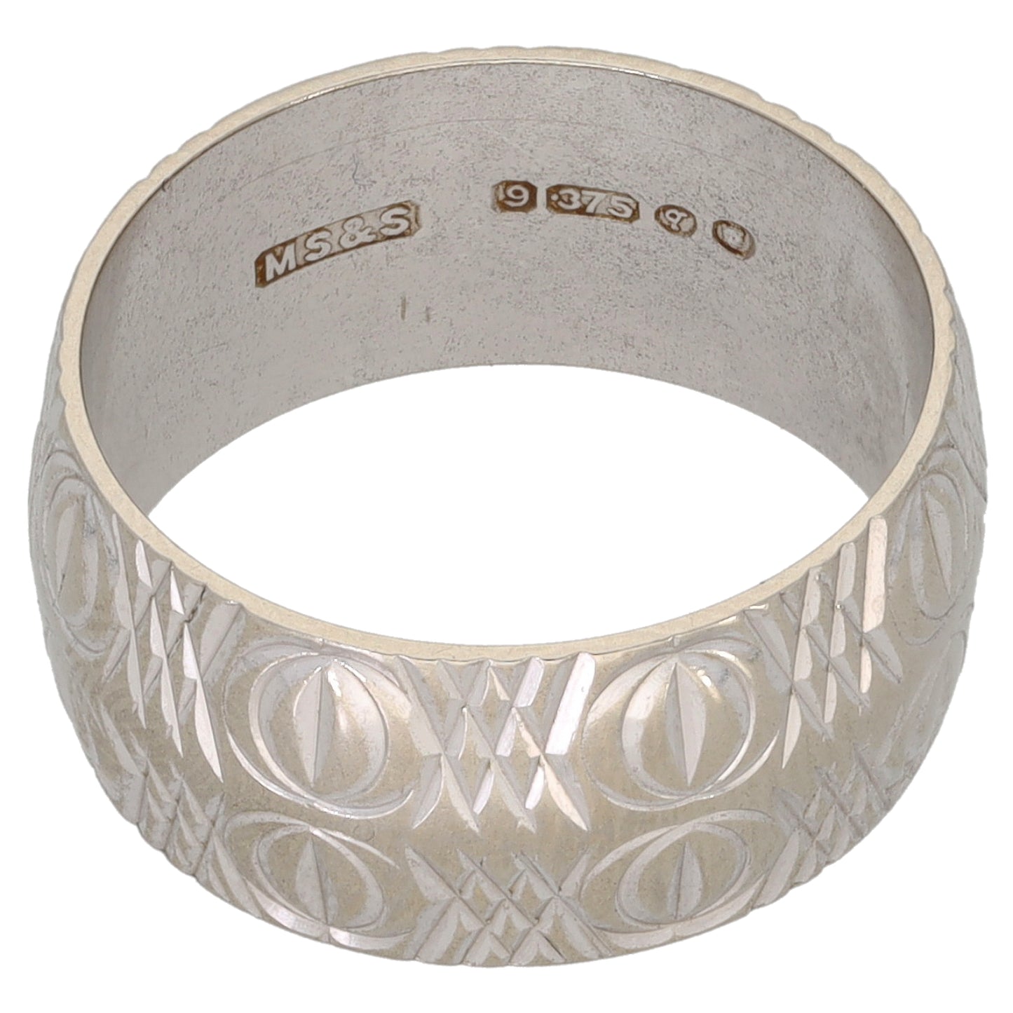 9ct White Gold Patterned Wedding Ring Size L
