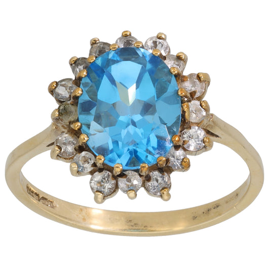 9ct Gold Topaz & White Topaz Cluster Ring Size R