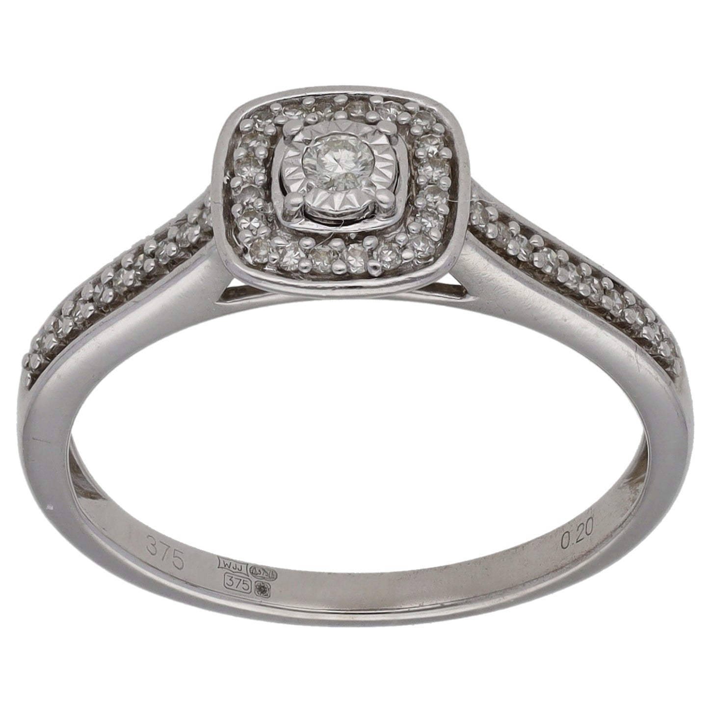9ct White Gold 0.20ct Diamond Halo Ring Size N