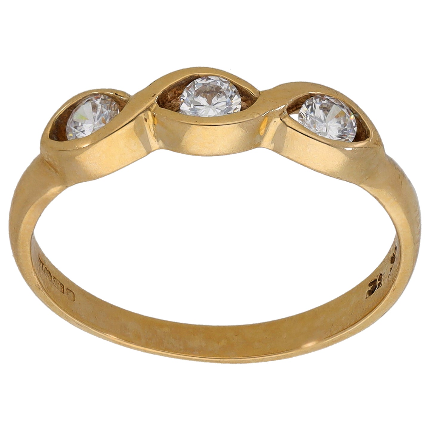 9ct Gold Cubic Zirconia Trilogy Ring Size P