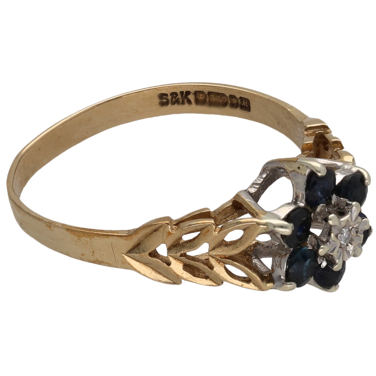 9ct Gold Sapphire & 0.01ct Diamond Dress/Cocktail Ring Size O