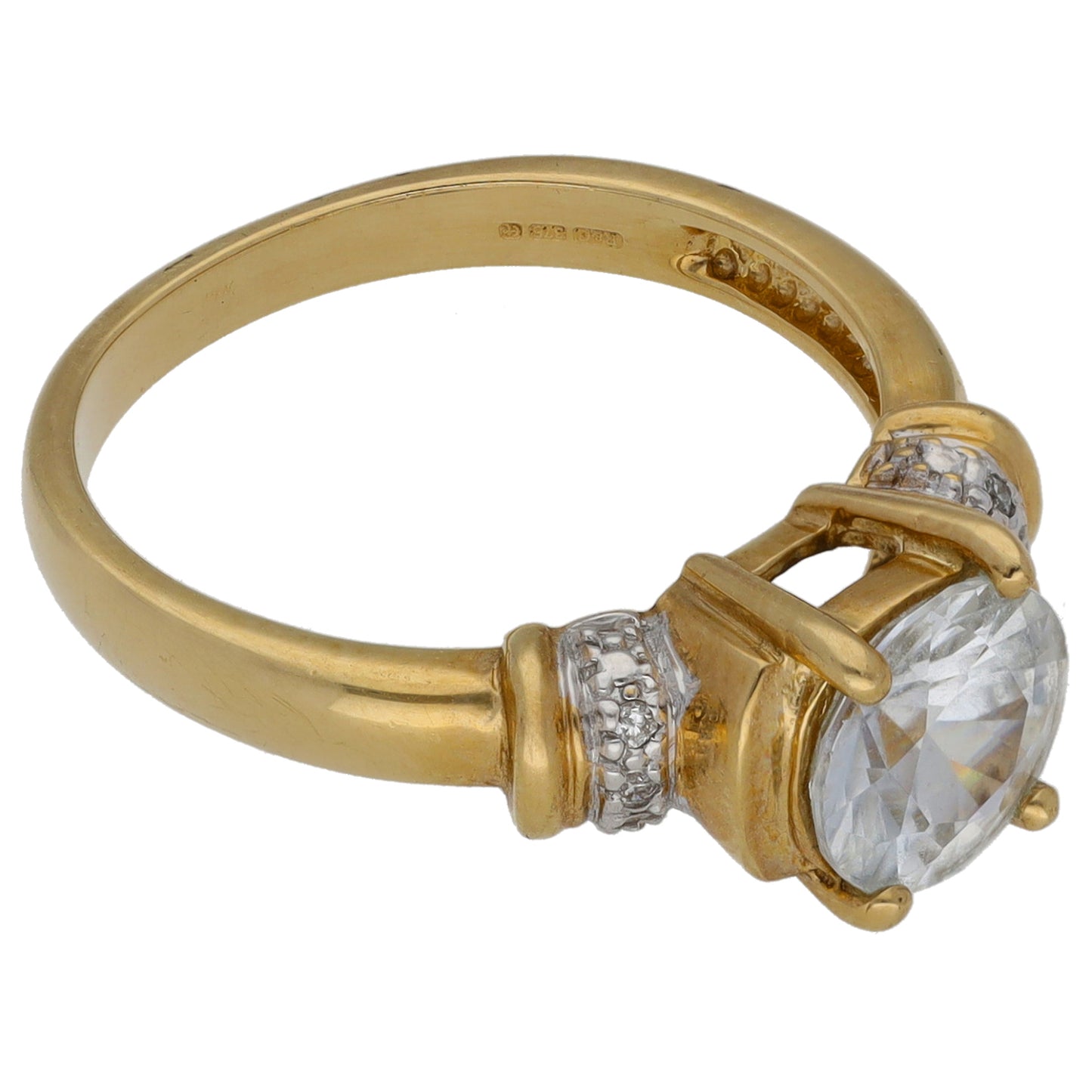 9ct Gold Cubic Zirconia Single Stone Ring with Accent Stones Size N