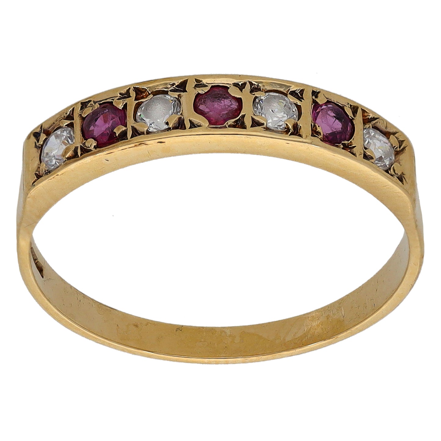 9ct Gold Sapphire & Cubic Zirconia Half Eternity Ring Size N
