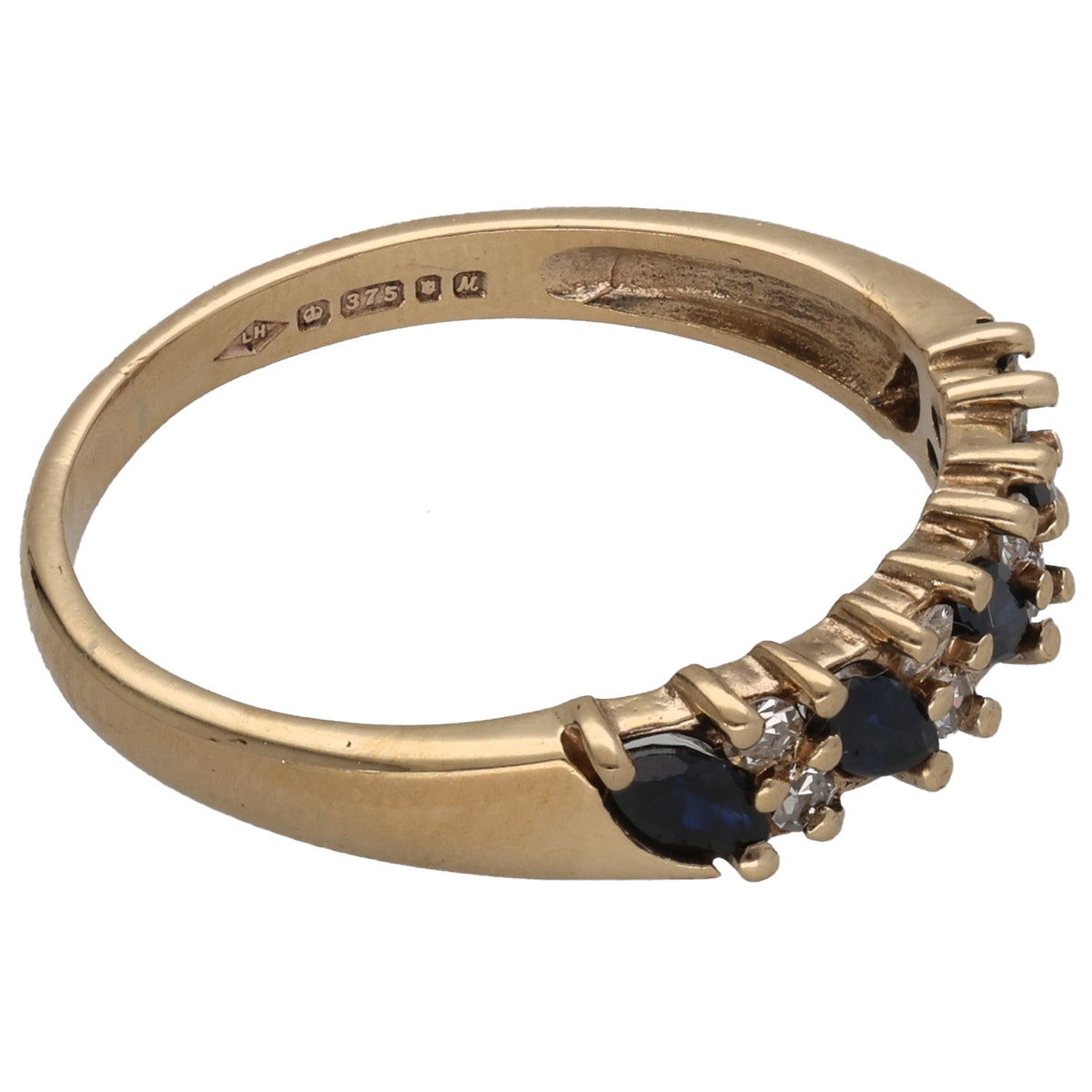 9ct Gold Sapphire & 0.08ct Diamond Half Eternity Ring Size P