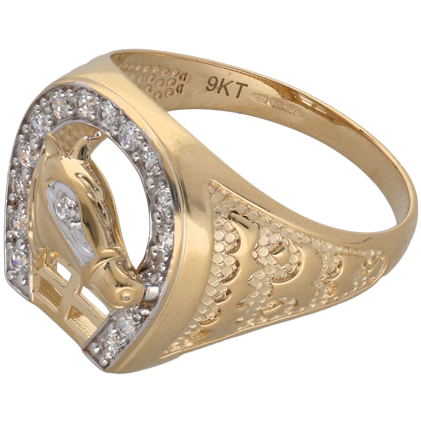 New 9ct Gold Horse Shoe & Head Ring