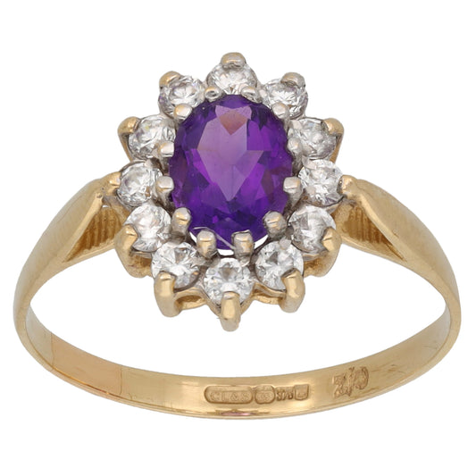 9ct Gold Amethyst & Cubic Zirconia Dress/Cocktail Ring Size P