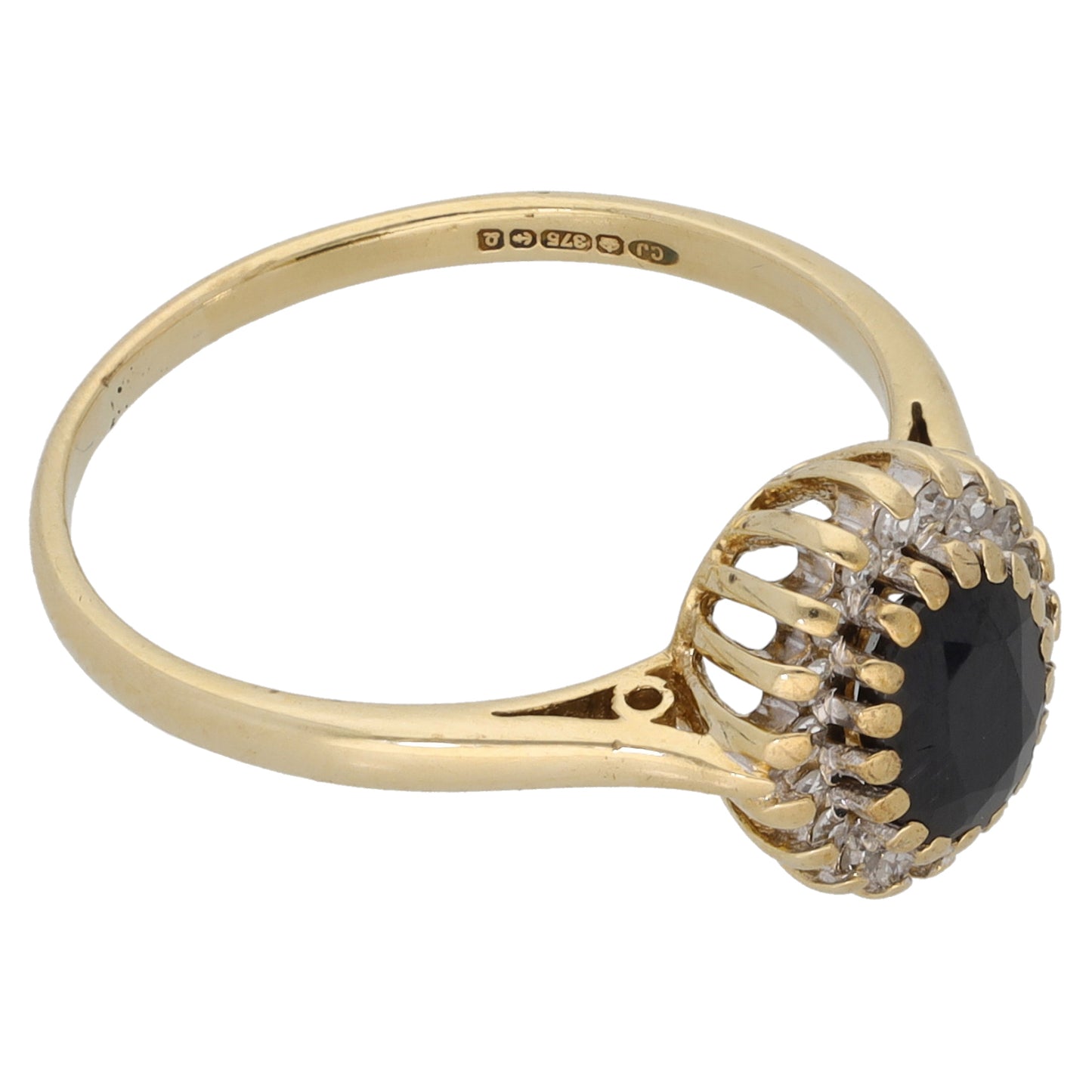 9ct Gold Sapphire & 0.09ct Diamond Dress/Cocktail Ring Size Q