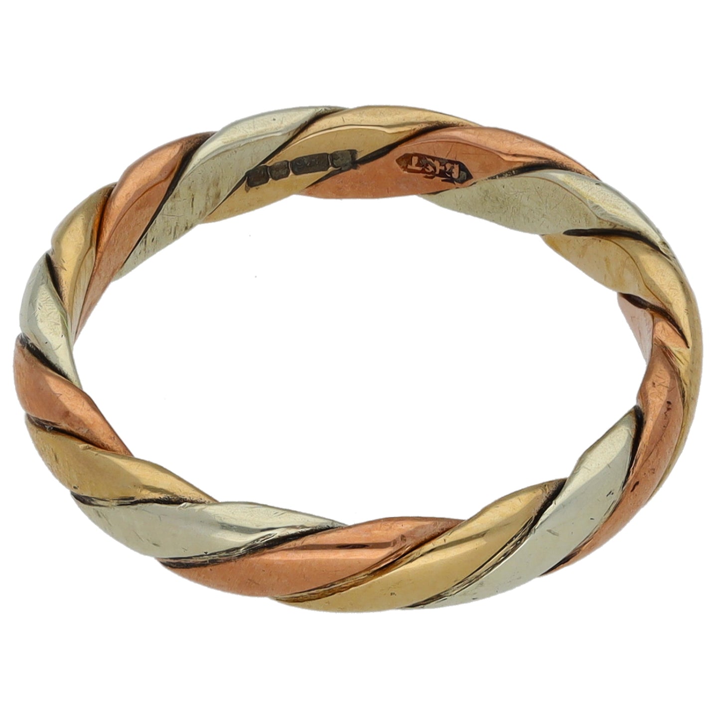 9ct Tricolour Gold Plain Wedding Ring Size M