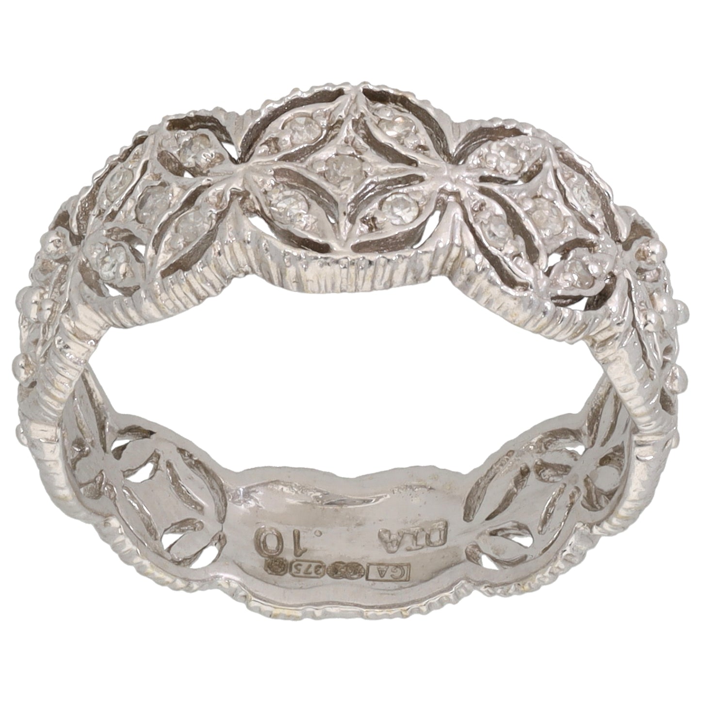 9ct White Gold 0.10ct Diamond Dress/Cocktail Ring Size N