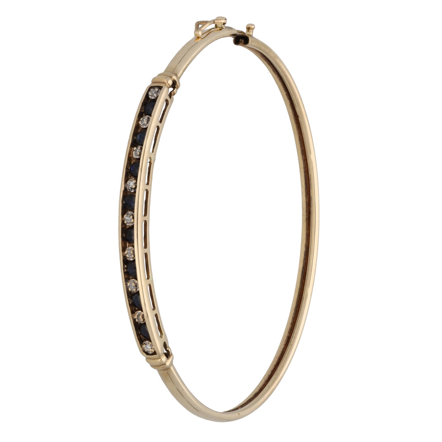 9ct Gold Sapphire & 0.045ct Diamond Hinged/Clasp Bangle