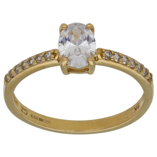 9ct Gold Cubic Zirconia Single Stone Ring with Accent Stones Size P