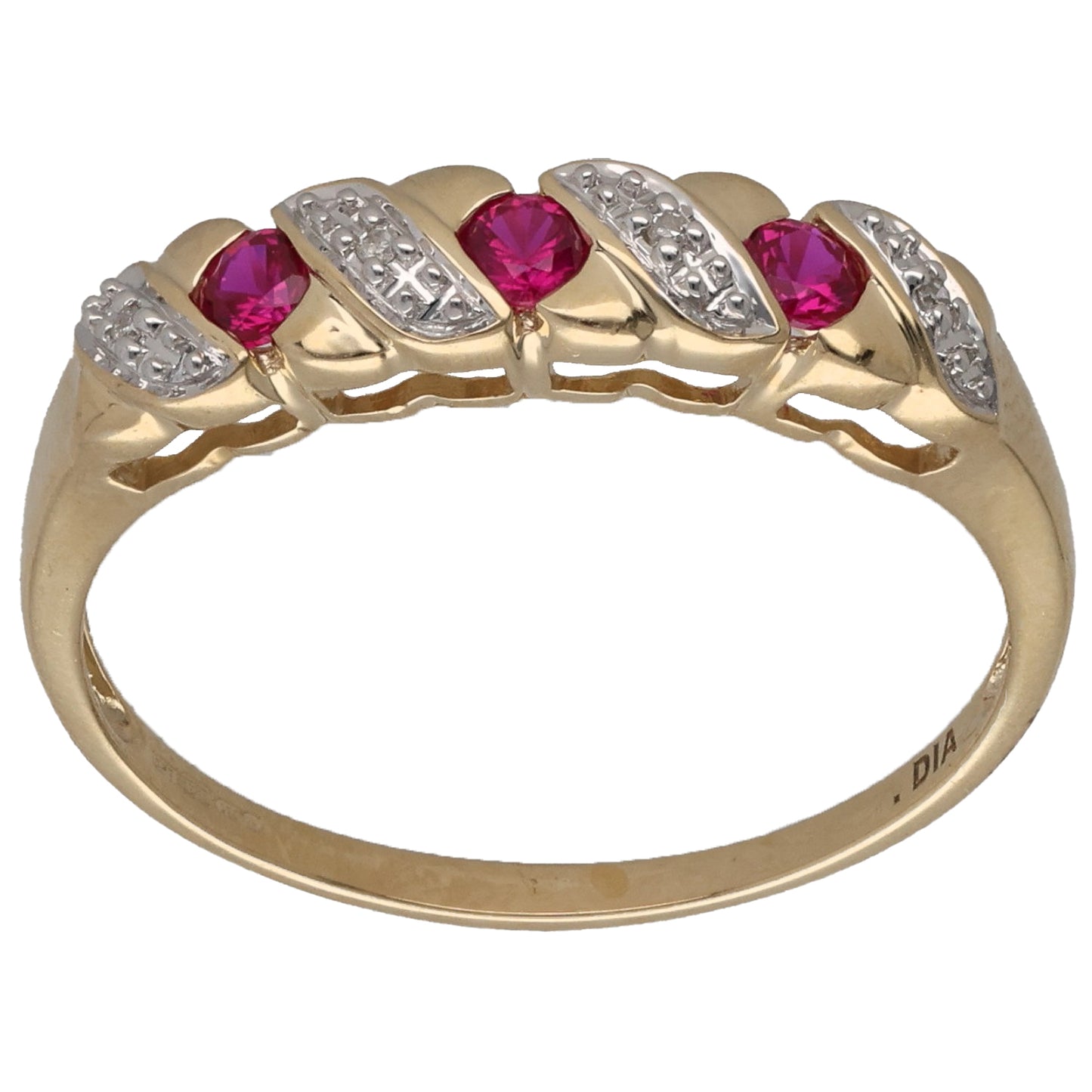 9ct Gold Ruby & 0.02ct Diamond Half Eternity Ring Size Q