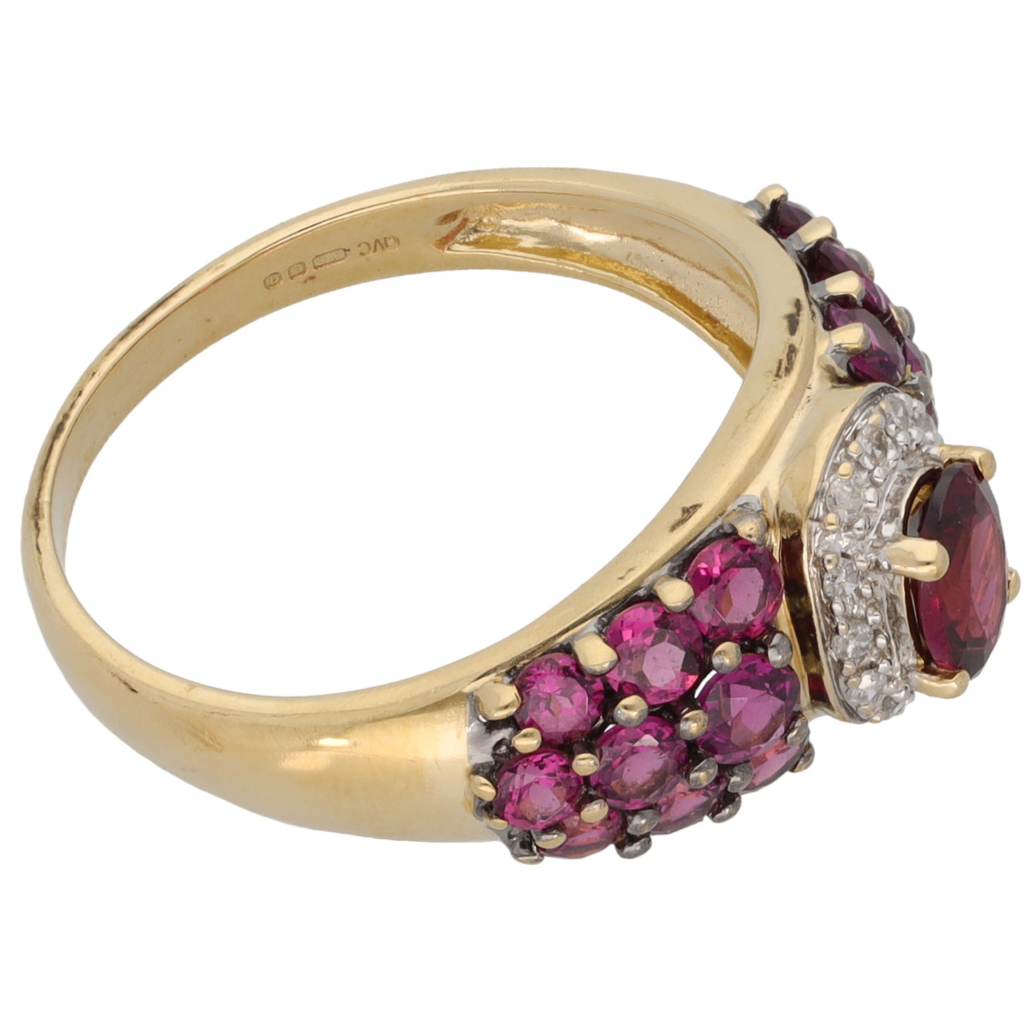 9ct Gold Garnet & 0.06ct Diamond Dress/Cocktail Ring Size Q