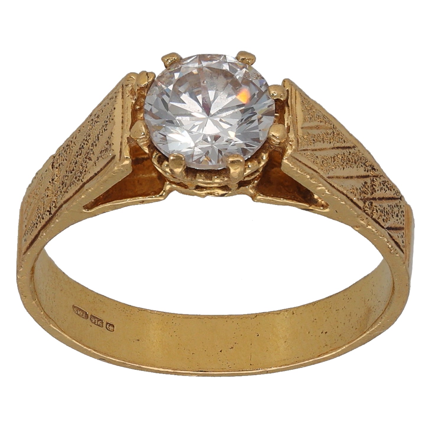 22ct Gold Cubic Zirconia Single Stone Ring Size M