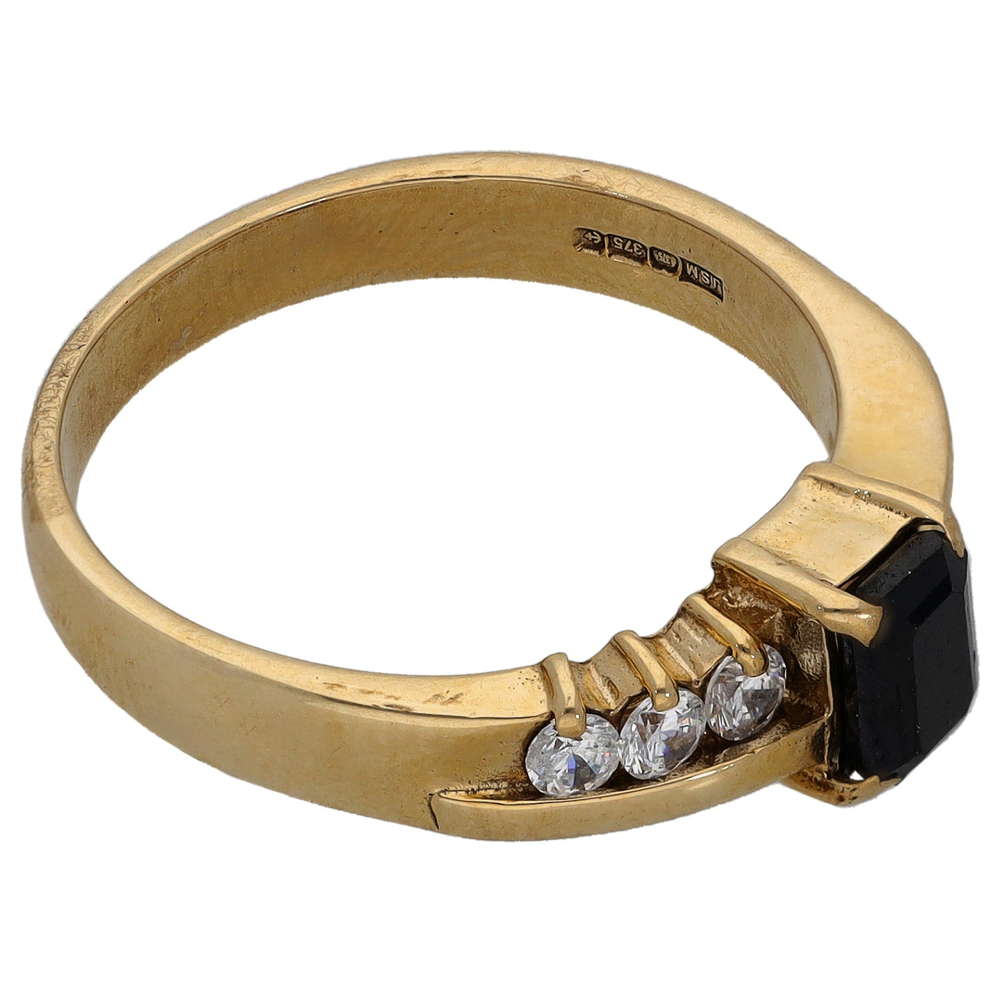 9ct Gold Sapphire & Cubic Zirconia Single Stone Ring With Accents Size P