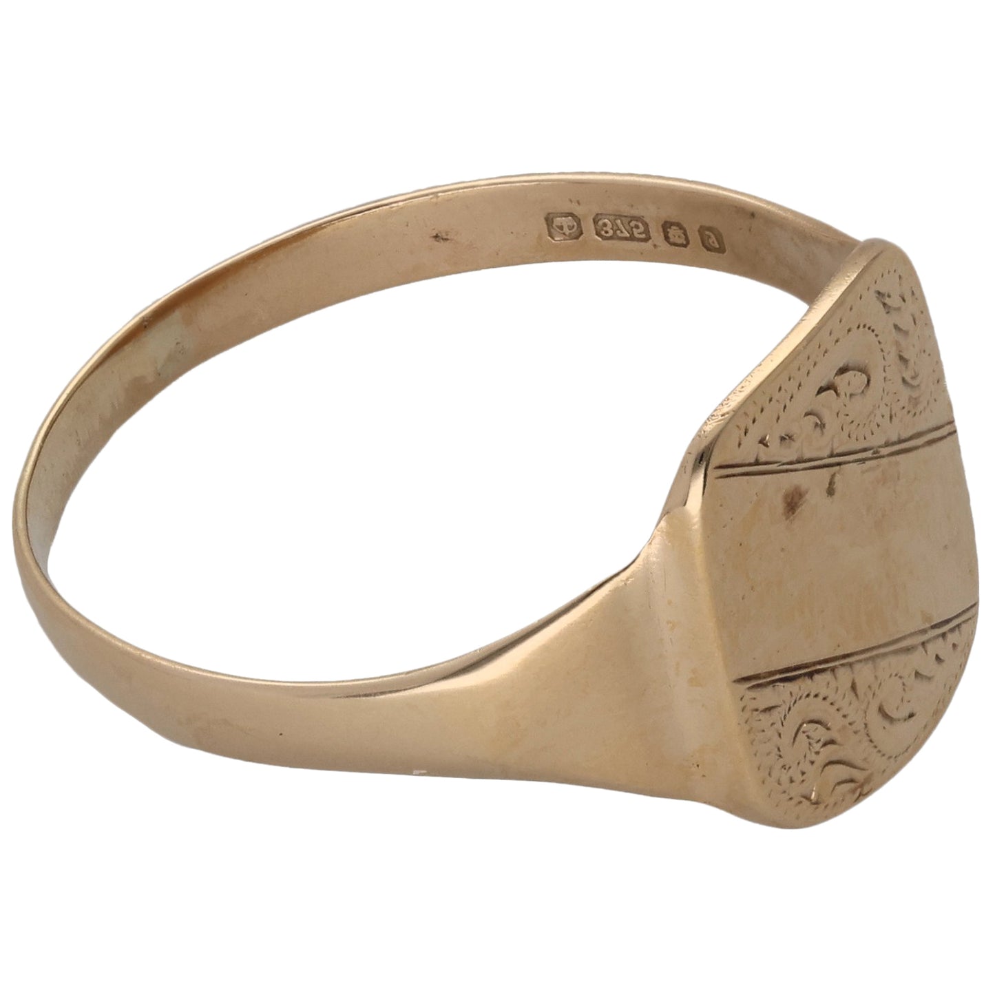 9ct Gold Patterned Signet Ring Size Z