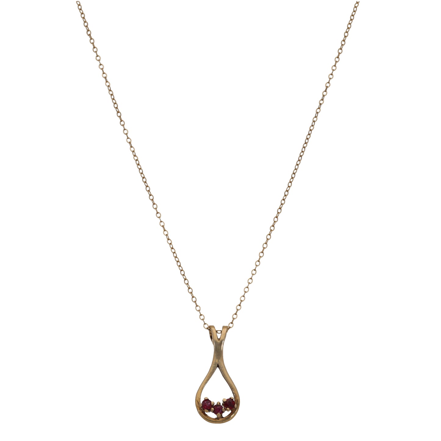 9ct Gold Ruby Three Stone Pendant With Chain