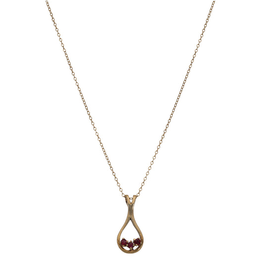 9ct Gold Ruby Three Stone Pendant With Chain