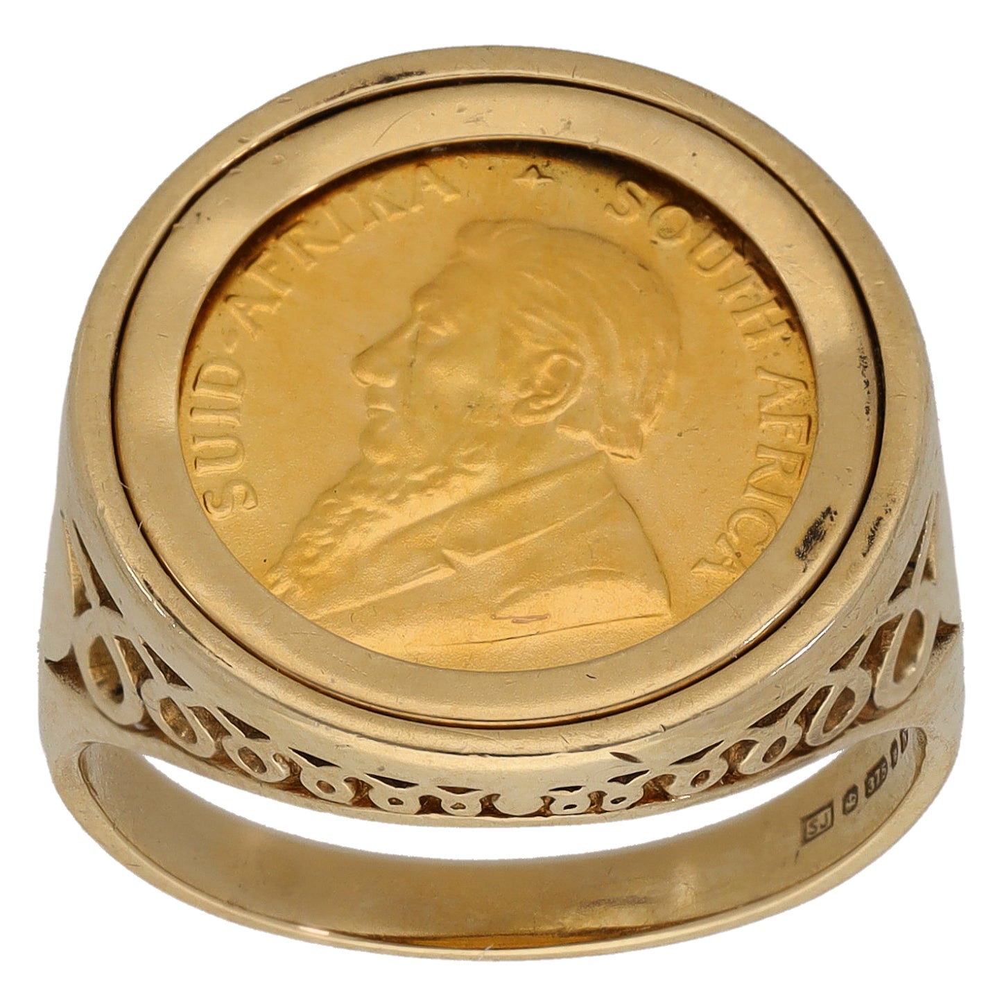 9ct Gold 1/10 Oz Krugerrand Coin Ring Size Q
