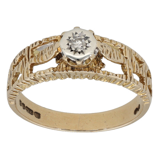 9ct Gold 0.05ct Diamond Solitaire Ring Size M