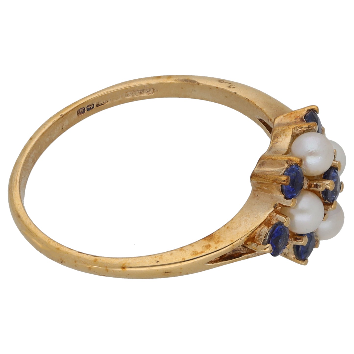 9ct Gold Cultured Pearl & Sapphire Dress/Cocktail Ring Size O